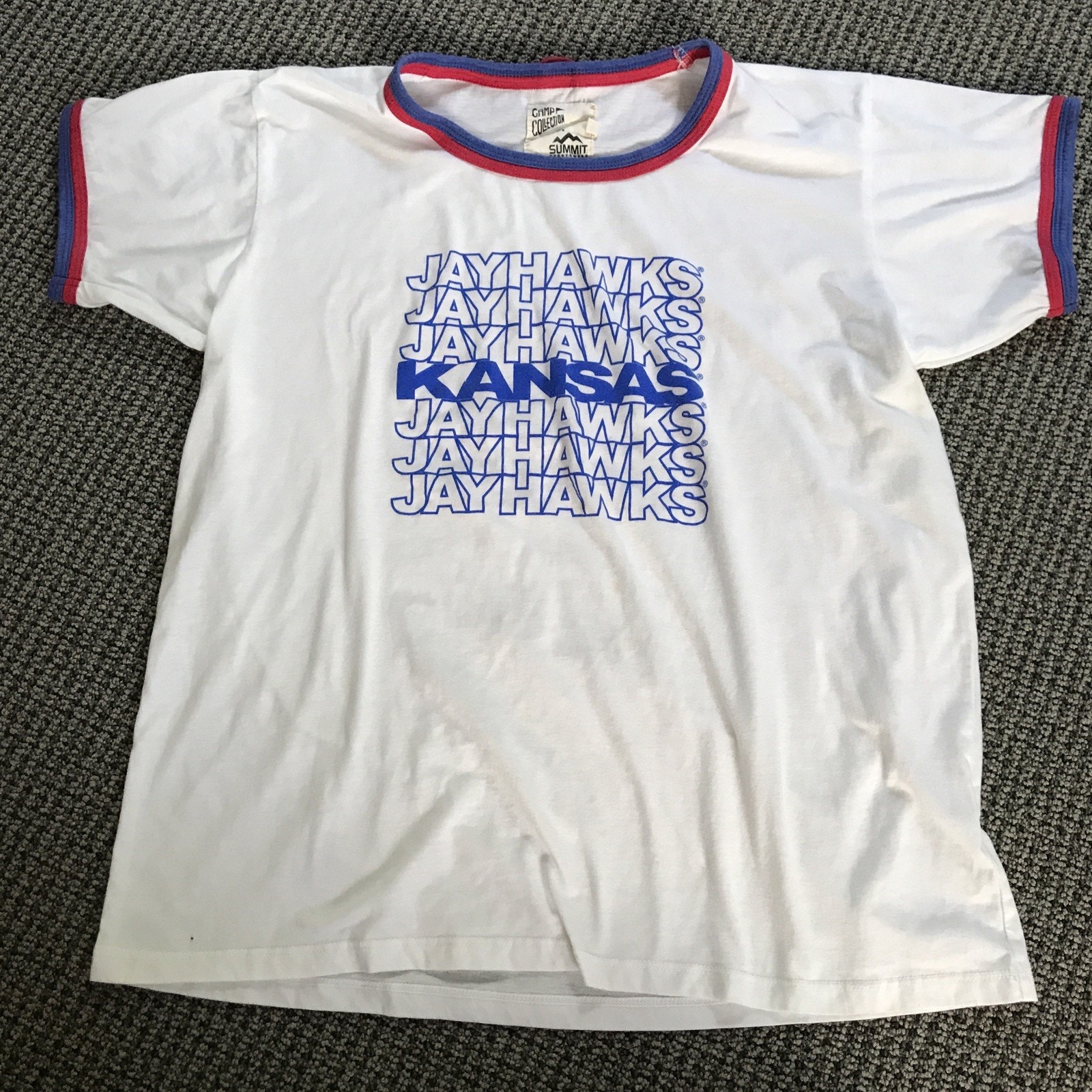 Kansas Jayhawks Girls Xl White Tee Shirt Summit Sportswear Camp Collection